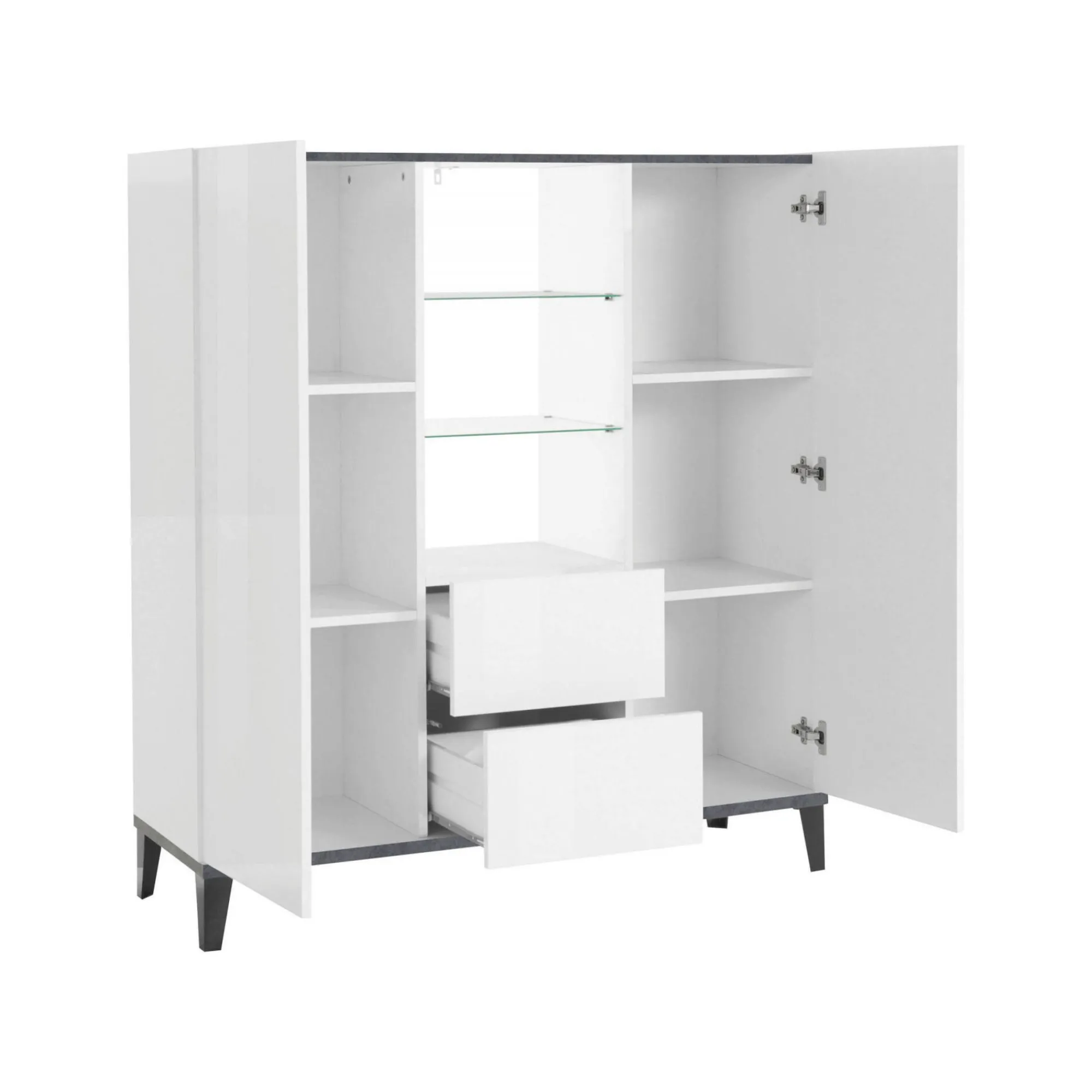 Credenza Scirocco, cm 120x40h133, Bianco lucido e Ardesia<Dmora Cheap