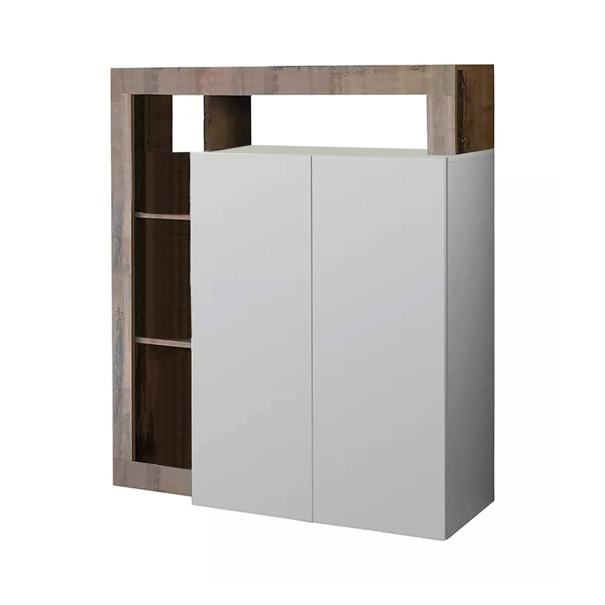 Credenza Smeraldo, 108x42 h127 cm, Bianco lucido e Acacia<Dmora Flash Sale