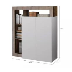 Credenza Smeraldo, 108x42 h127 cm, Bianco lucido e Acacia<Dmora Flash Sale