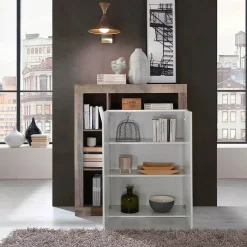 Credenza Smeraldo, 108x42 h127 cm, Bianco lucido e Acacia<Dmora Flash Sale