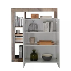 Credenza Smeraldo, 108x42 h127 cm, Bianco lucido e Acacia<Dmora Flash Sale