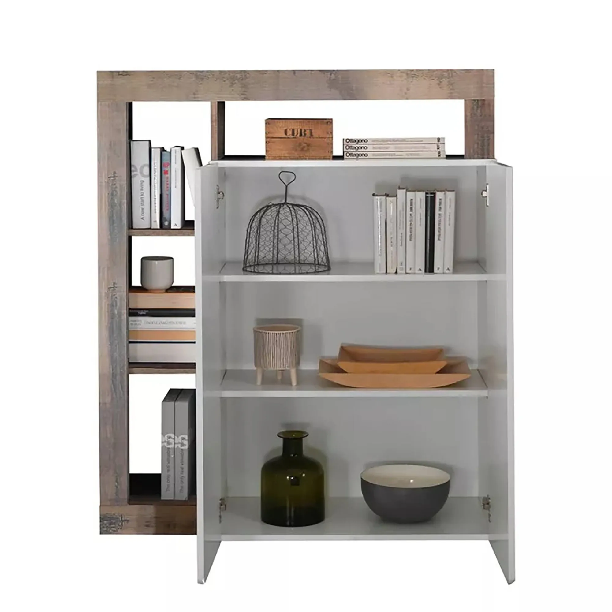 Credenza Smeraldo, 108x42 h127 cm, Bianco lucido e Acacia<Dmora Flash Sale