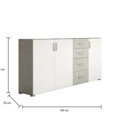 Credenza Talas, 160x35h83 cm, Bianco e Cemento<Dmora Best Sale