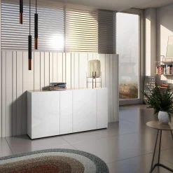 Credenza Talassa, 174x40h92 cm, Bianco lucido e Rovere<Dmora Discount