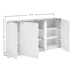 Credenza Talassa, 174x40h92 cm, Bianco lucido e Rovere<Dmora Discount