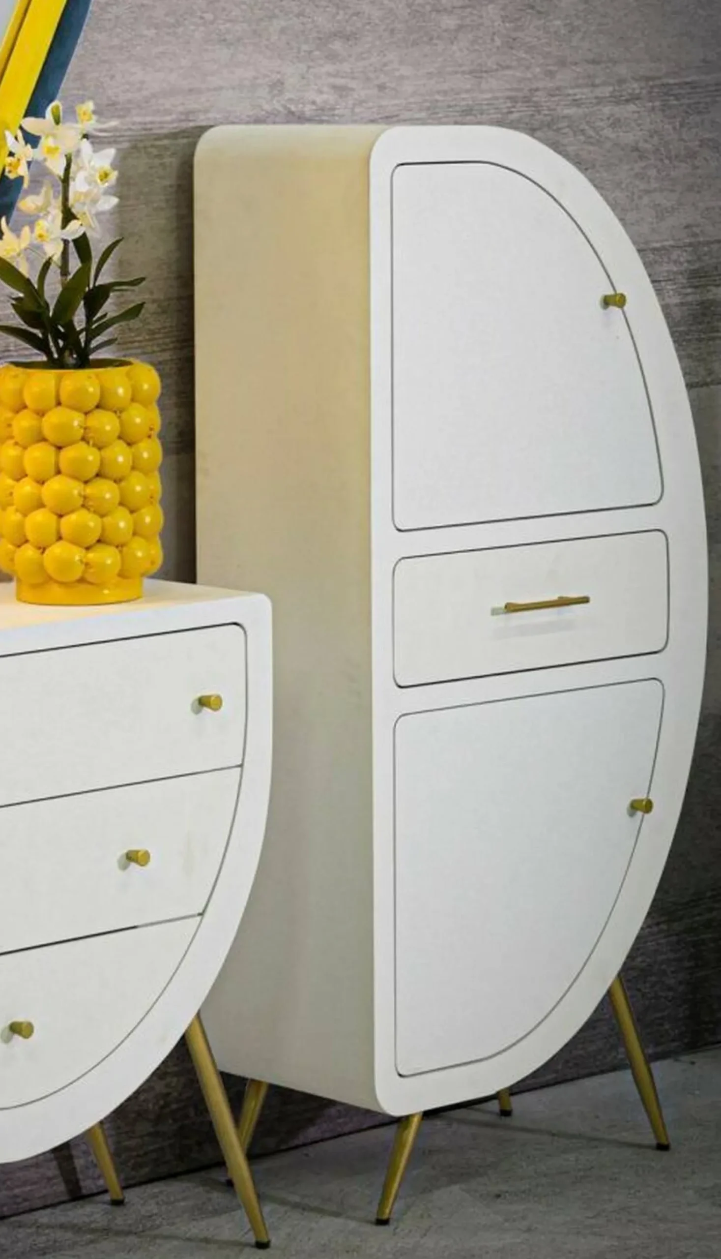 Credenza Tellier, 60x32 h133 cm, Bianco e Oro<Dmora Best Sale