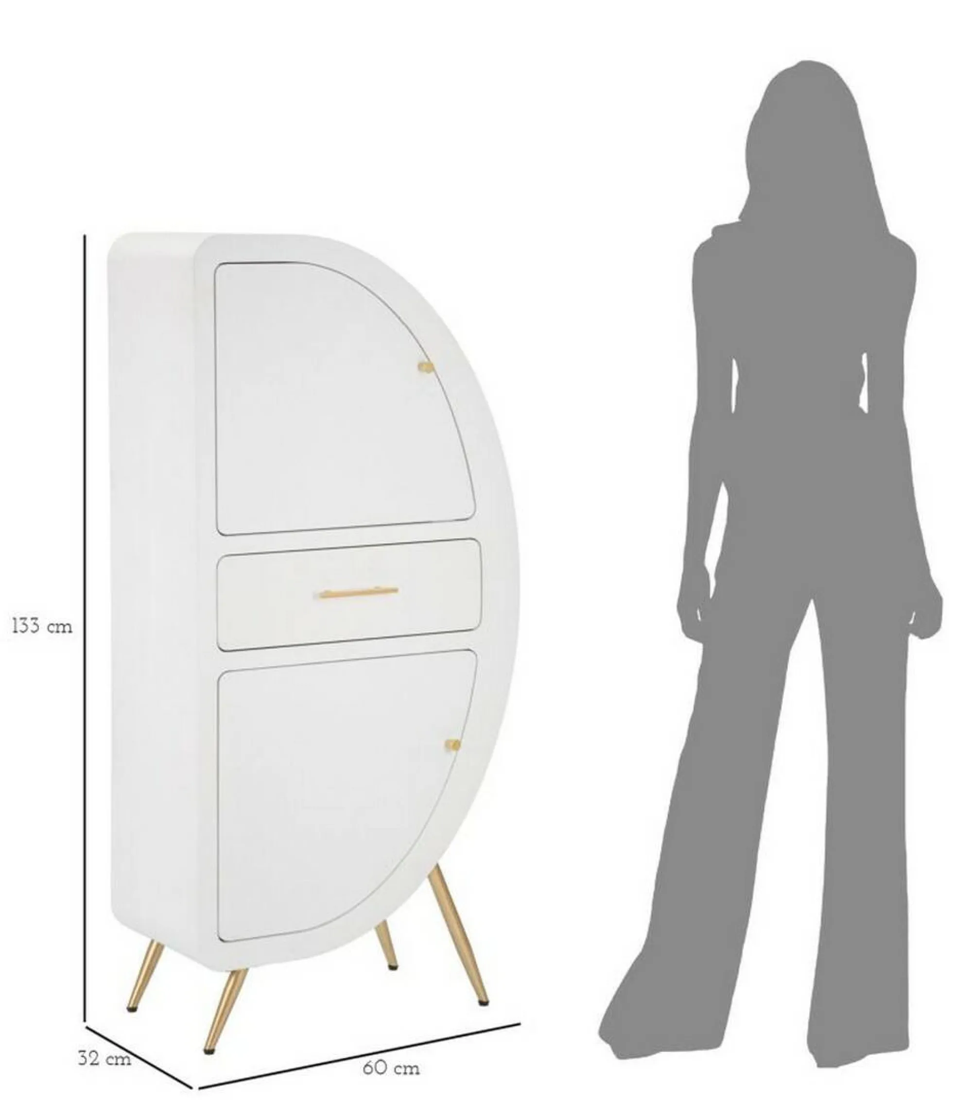 Credenza Tellier, 60x32 h133 cm, Bianco e Oro<Dmora Best Sale