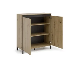 Credenza Tokyo, 100x40h110 cm, Bianco lucido e Antracite<Dmora Shop