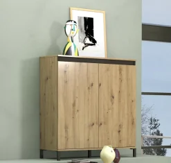 Credenza Tokyo, 100x40h110 cm, Bianco lucido e Antracite<Dmora Shop