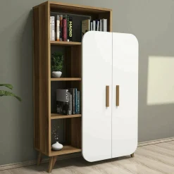 Credenza Tormalina, 90x32h132 cm, Noce e Bianco<Dmora Fashion