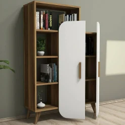 Credenza Tormalina, 90x32h132 cm, Noce e Bianco<Dmora Fashion