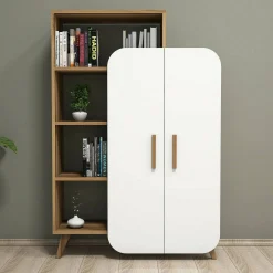 Credenza Tormalina, 90x32h132 cm, Noce e Bianco<Dmora Fashion