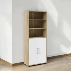 Credenza Valsesia, 89x40 h222 cm, Quercia e Bianco<Dmora Store