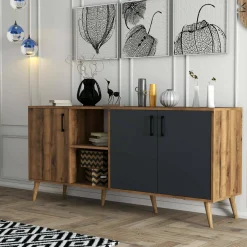 Credenza Vardah, 180x45 h80 cm, Noce e Antracite<Dmora Store