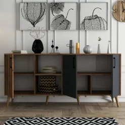 Credenza Vardah, 180x45 h80 cm, Noce e Antracite<Dmora Store
