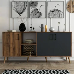 Credenza Vardah, 180x45 h80 cm, Noce e Antracite<Dmora Store
