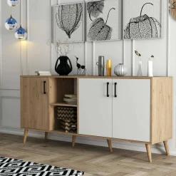 Credenza Vardah, 180x45 h80 cm, Quercia e Bianco<Dmora Best