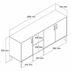Credenza Vardah, 180x45 h80 cm, Quercia e Bianco<Dmora Best