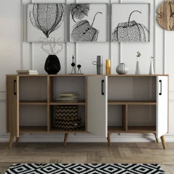 Credenza Vardah, 180x45 h80 cm, Quercia e Bianco<Dmora Best