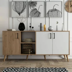 Credenza Vardah, 180x45 h80 cm, Quercia e Bianco<Dmora Best