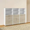 Credenza Vinovo, 267x40 h186 cm, Bianco e Quercia<Dmora Online