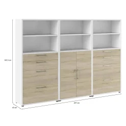 Credenza Vinovo, 267x40 h186 cm, Bianco e Quercia<Dmora Online