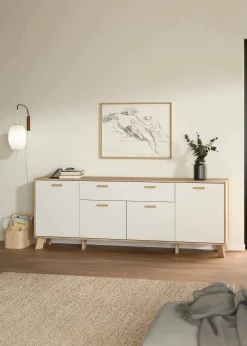 Credenza Wukong, 39x196 h73 cm, Rovere e Bianco<Dmora Hot