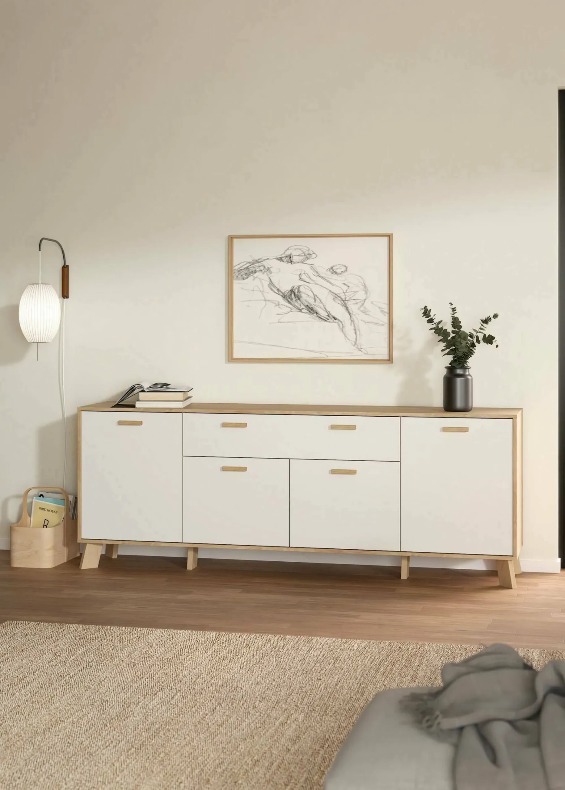 Credenza Wukong, 39x196 h73 cm, Rovere e Bianco<Dmora Hot