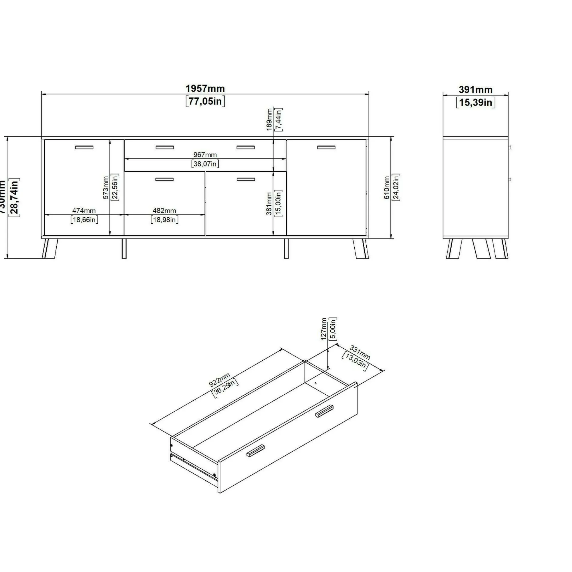 Credenza Wukong, 39x196 h73 cm, Rovere e Bianco<Dmora Hot