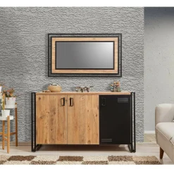 Credenza Yvonne, 140x45h80 cm, Quercia e Nero<Dmora New