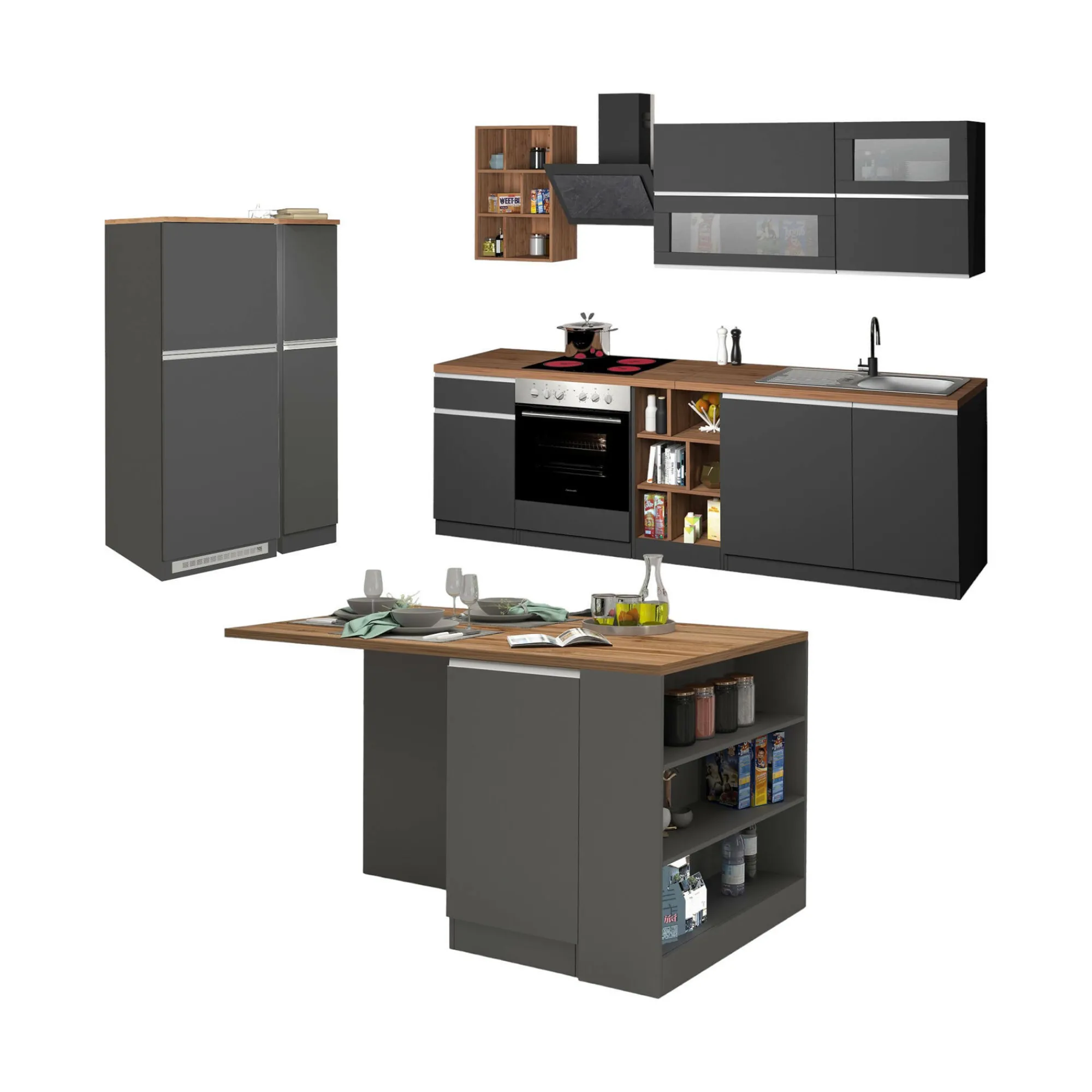 Cucina completa Appiah, 100% Made in Italy, Antracite e Rovere<Dmora Fashion