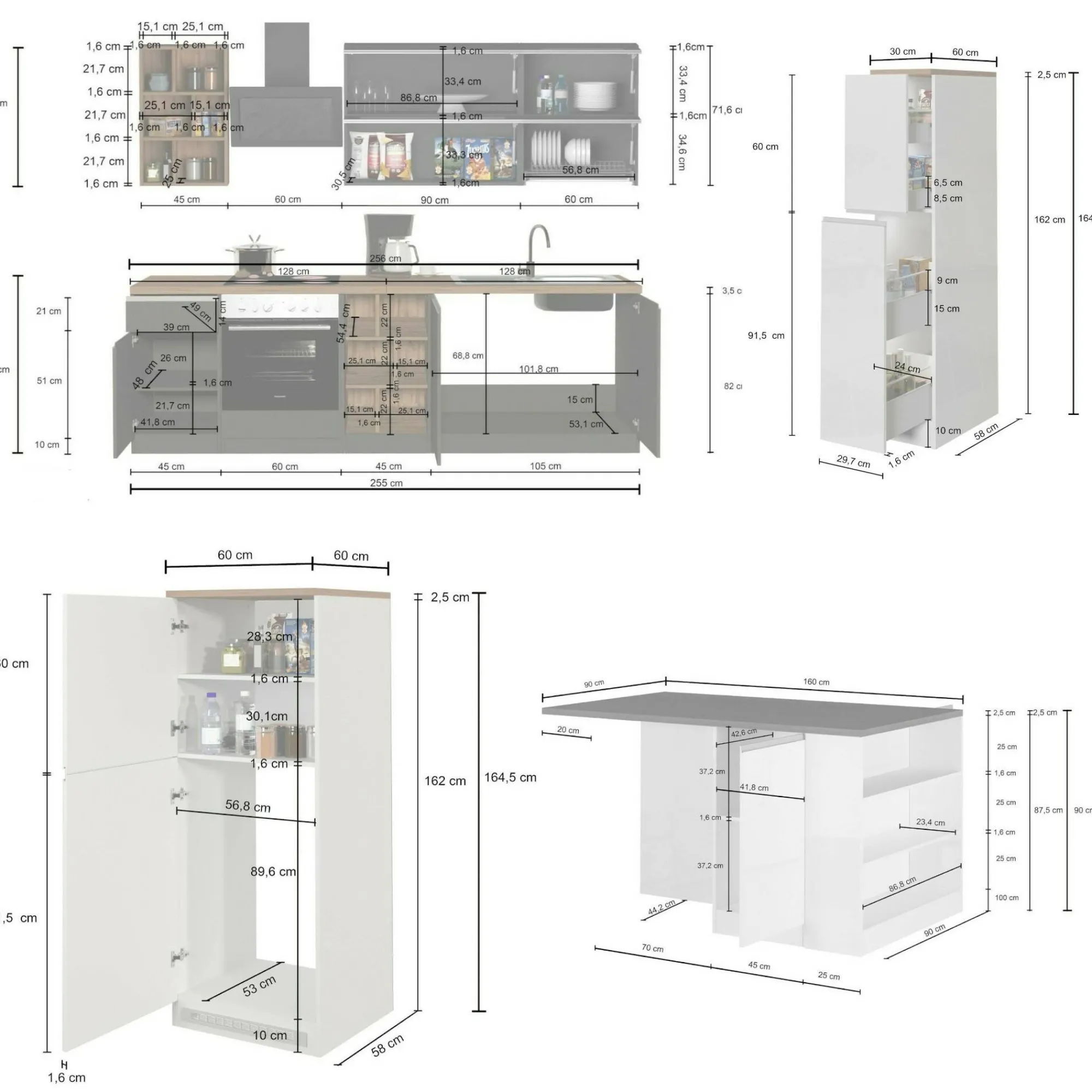 Cucina completa Appiah, 100% Made in Italy, Antracite e Rovere<Dmora Fashion