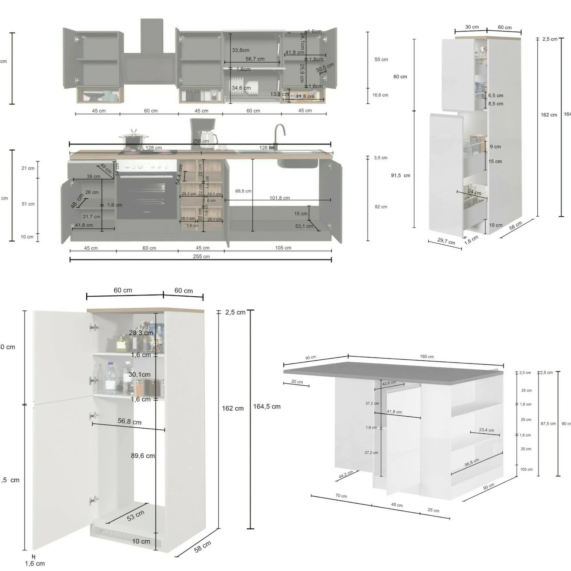 Cucina completa Appiah, 100% Made in Italy, Antracite e Rovere<Dmora Best Sale