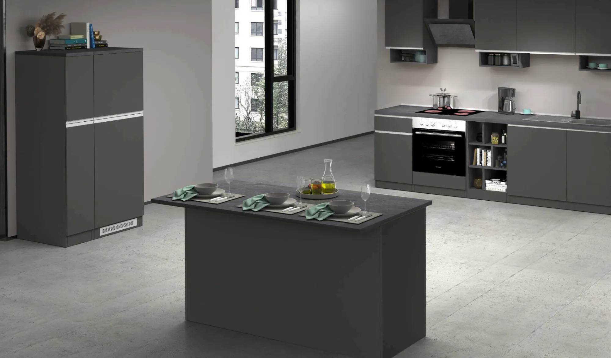 Cucina completa Arlo, 100% Made in Italy, Antracite e Ardesia<Dmora Online
