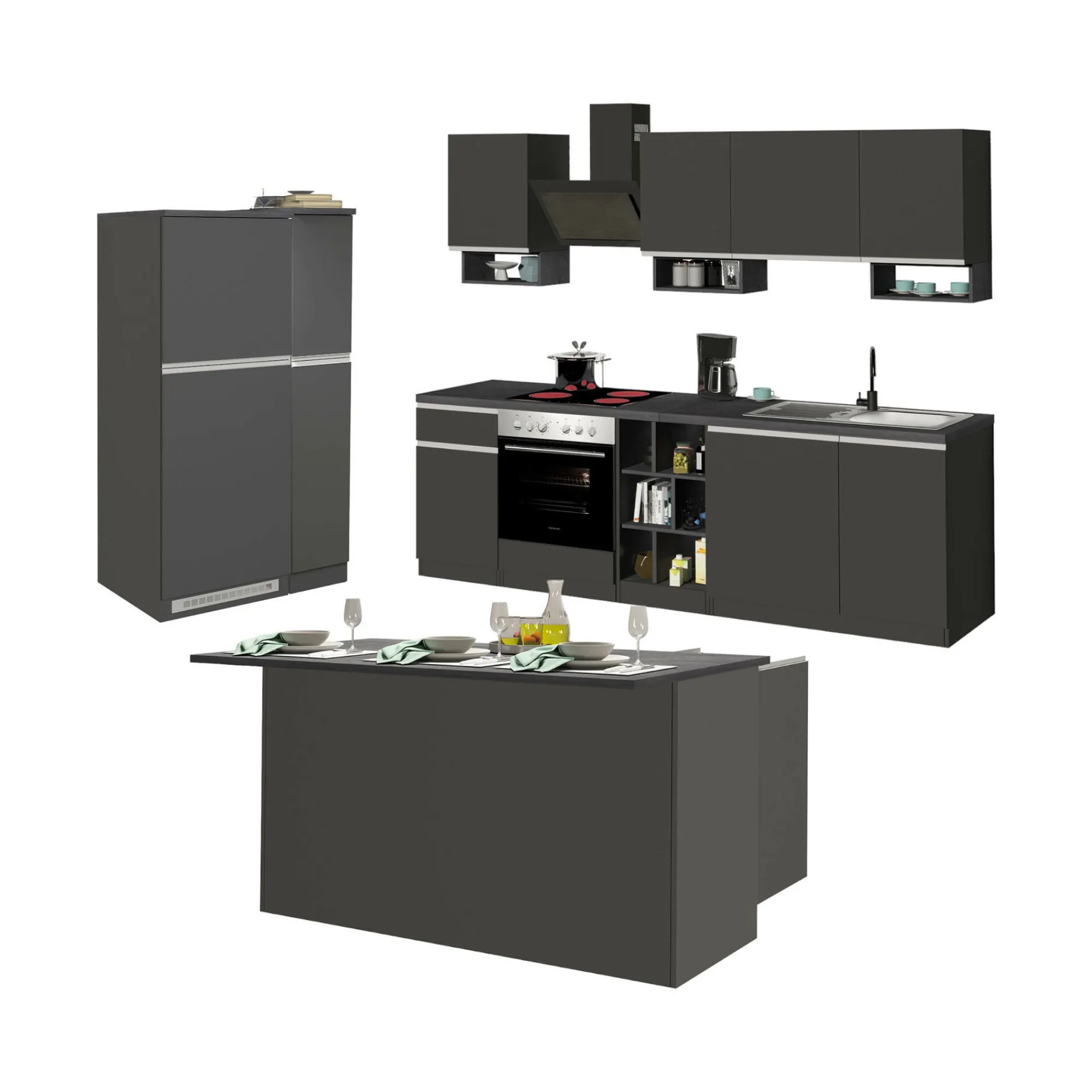 Cucina completa Arlo, 100% Made in Italy, Antracite e Ardesia<Dmora Online