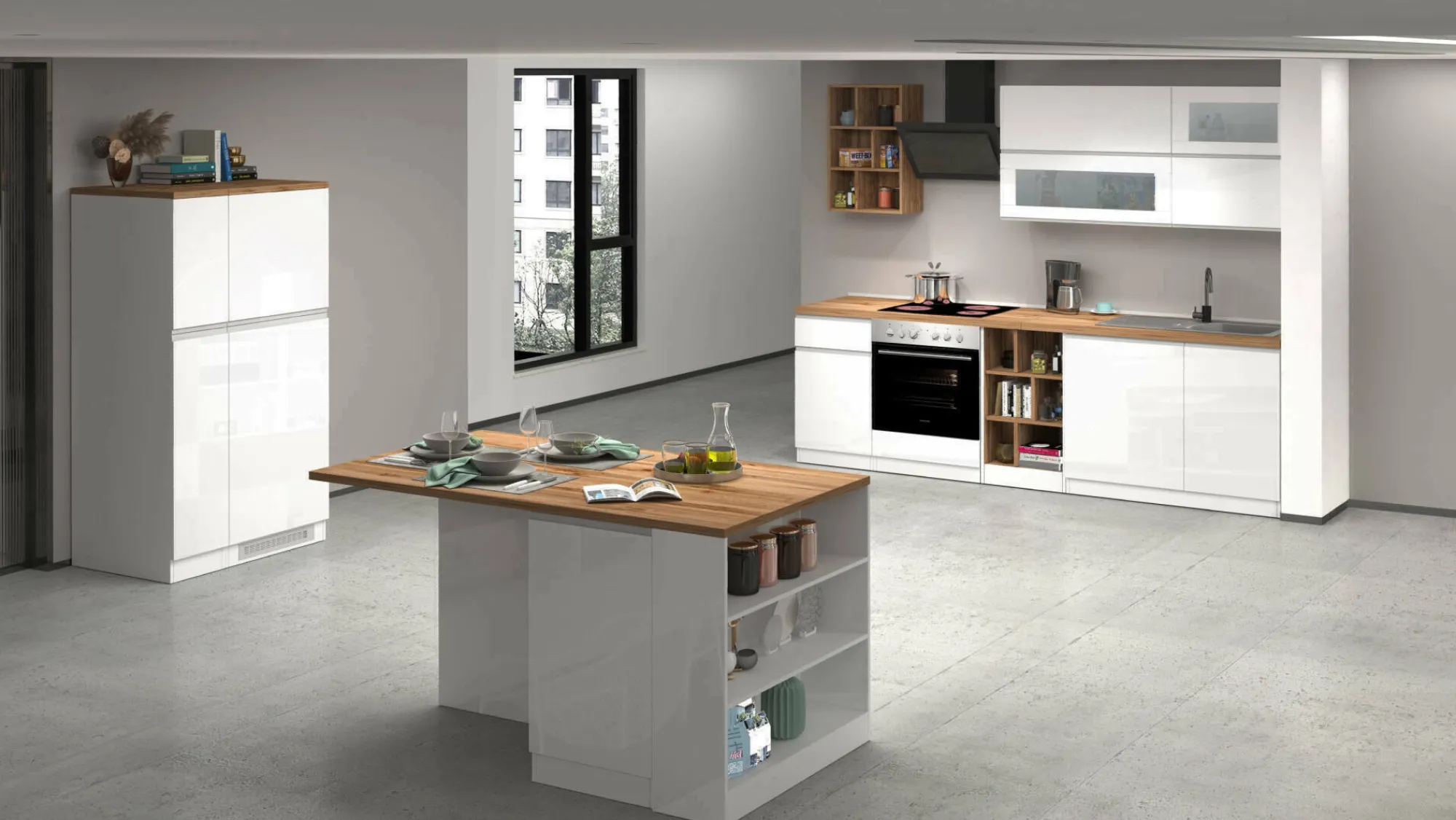Cucina completa Armend, 100% Made in Italy, Bianco lucido e Rovere<Dmora Flash Sale