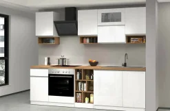 Cucina completa Attiko, 255x60h85 cm, Bianco lucido e Rovere<Dmora Cheap