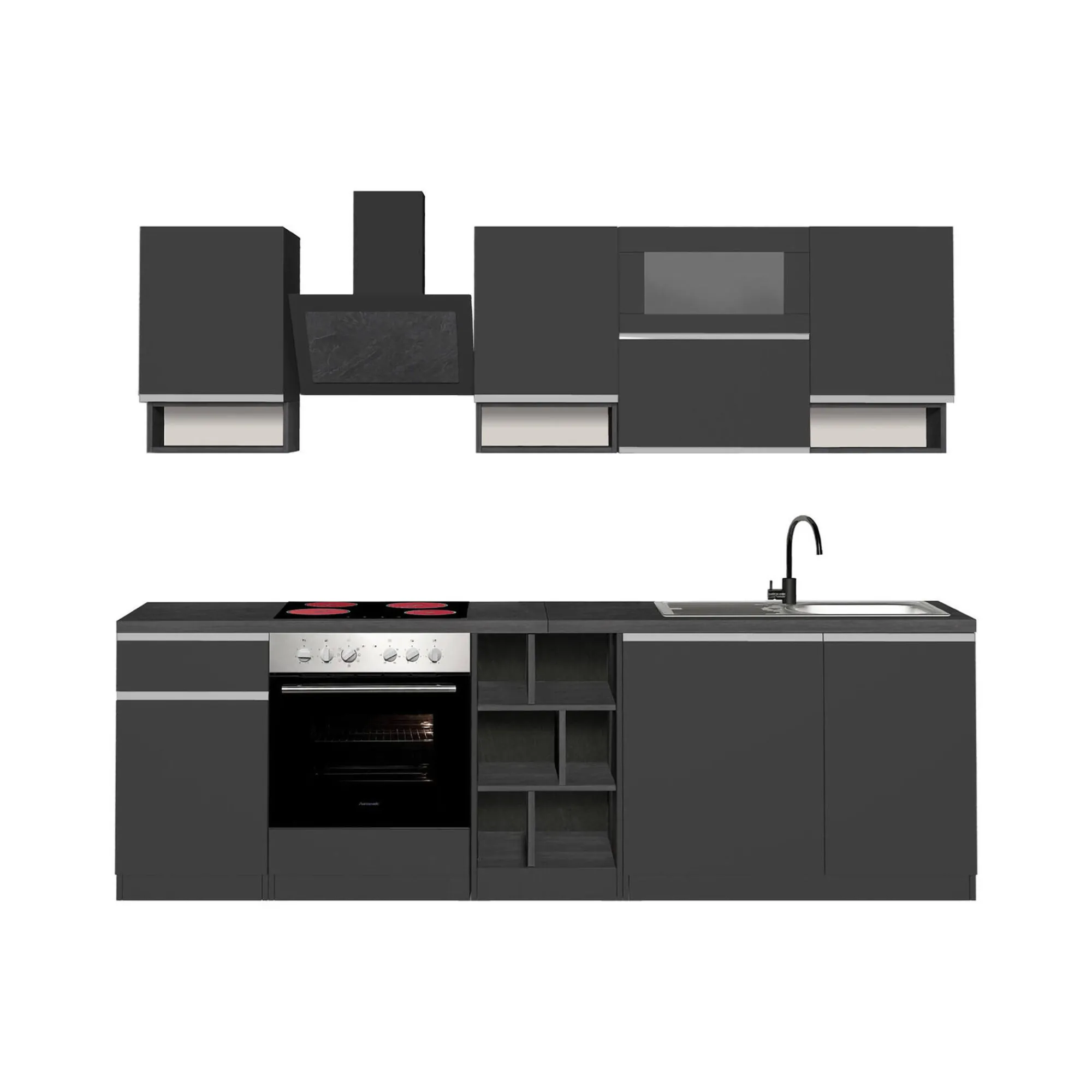 Cucina completa Attiko, 255x60h85 cm, Antracite e Ardesia<Dmora Fashion