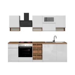 Cucina completa Attiko, 255x60h85 cm, Bianco lucido e Rovere<Dmora Cheap