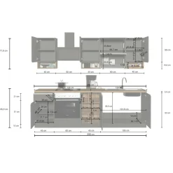 Cucina completa Attiko, 255x60h85 cm, Antracite e Rovere<Dmora Online