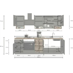 Cucina completa Attiko, 255x60h85 cm, Antracite e Ardesia<Dmora Fashion