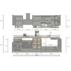 Cucina completa Attiko, 255x60h85 cm, Bianco lucido e Ardesia<Dmora Best Sale