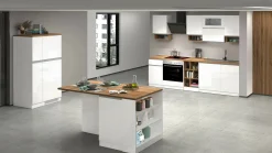 Cucina completa Attiko, 255x60h85 cm, Bianco lucido e Rovere<Dmora Cheap