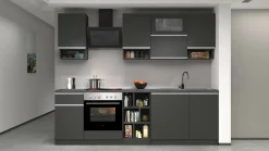 Cucina completa Attiko, 255x60h85 cm, Antracite e Ardesia<Dmora Fashion