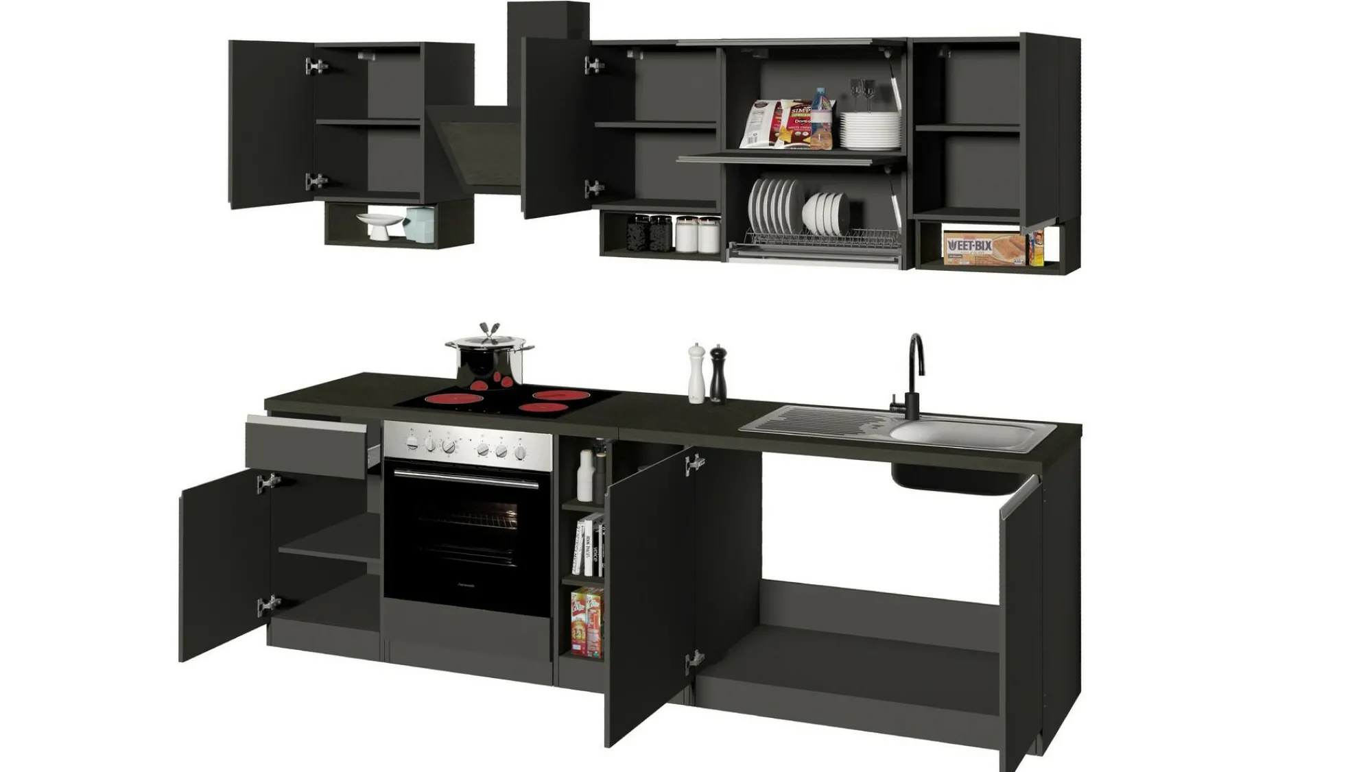 Cucina completa Attiko, 255x60h85 cm, Antracite e Ardesia<Dmora Fashion