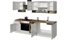 Cucina completa Attiko, 255x60h85 cm, Bianco lucido e Rovere<Dmora Cheap