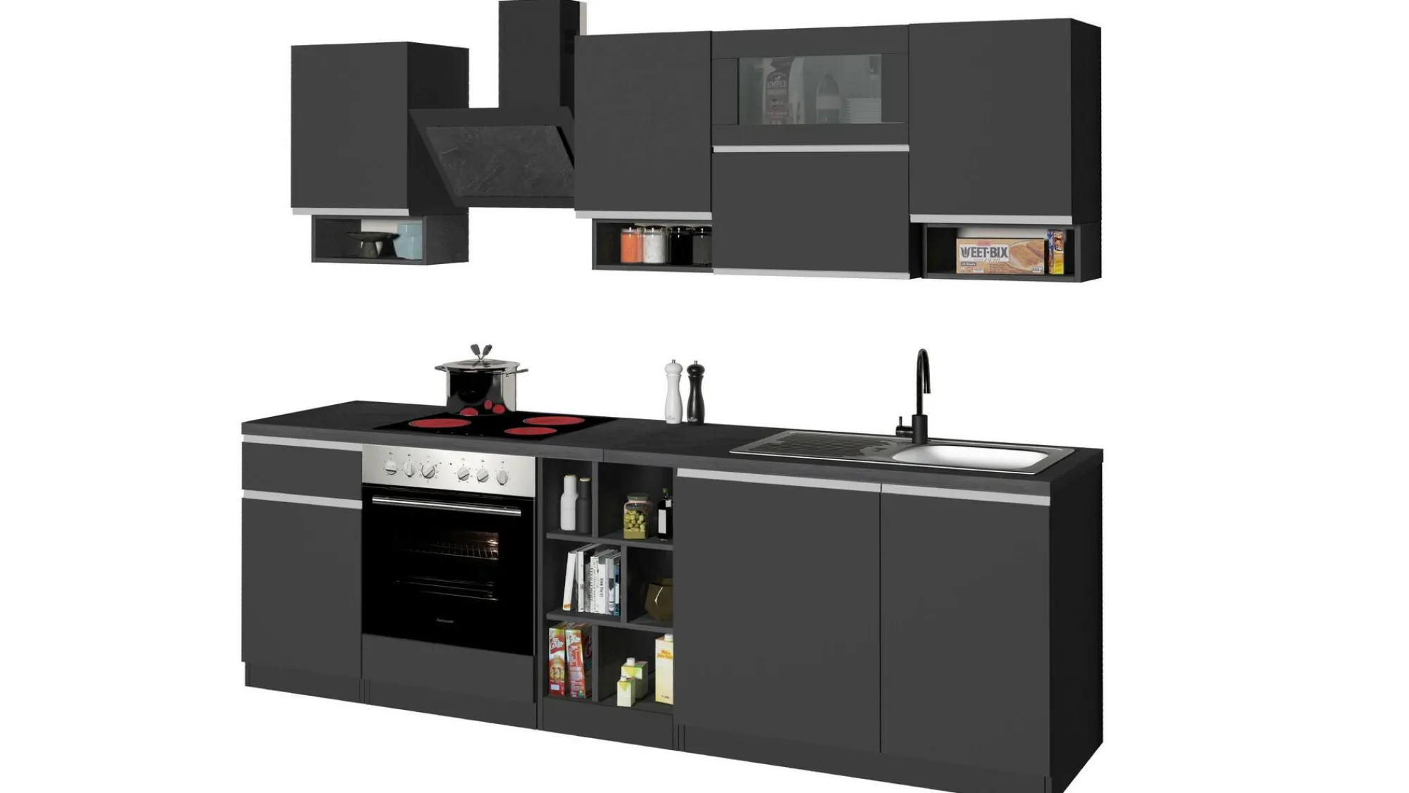 Cucina completa Attiko, 255x60h85 cm, Antracite e Ardesia<Dmora Fashion