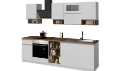 Cucina completa Attiko, 255x60h85 cm, Bianco lucido e Rovere<Dmora Cheap