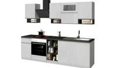 Cucina completa Attiko, 255x60h85 cm, Bianco lucido e Ardesia<Dmora Best Sale