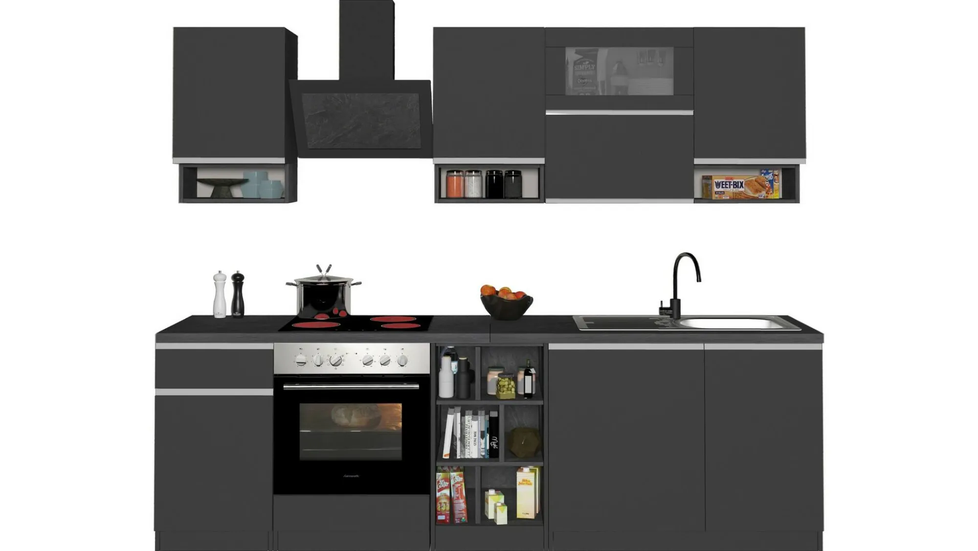 Cucina completa Attiko, 255x60h85 cm, Antracite e Ardesia<Dmora Fashion
